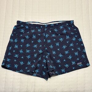 PATAGONIA Baggies Little Flippers Drawsting Turtle Shorts Womens Large Blue